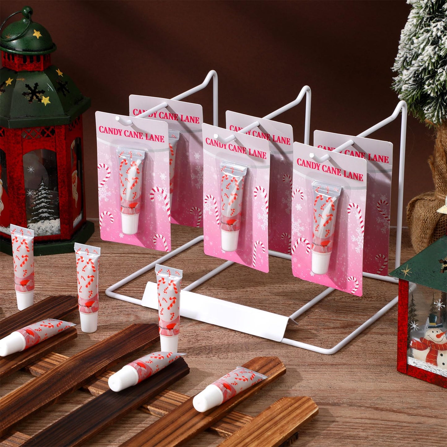 Linyuthia 24 Pcs Cane Themed Lip Balms Christmas Lip Balms Bulk Lip Gloss Mint Candy Flavored 6 Styles Holiday Party Treat Goodie Bags Cute Stocking Stuffers Christmas Gifts for Girls Women Friend