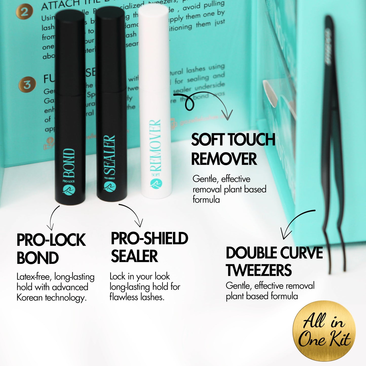 GAZELLE Lash Cluster Kit with Bond, Sealer, Remover & Tweezer – 3-Pack DIY Eyelash Extensions (10-12-14mm) – Wispy Korean PBT Lashes, Reusable, Salon-Style at Home, Lasts 10 Days, 30 Lashes