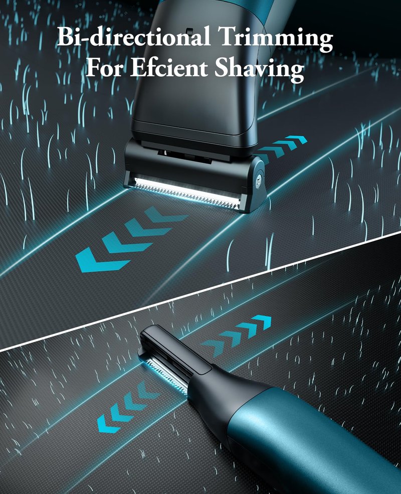 Body Hair Trimmer for Men - 6.0 Upgraded Electric Beard Trimmer, 2-in-1 Dual-Head Shaver and Body Groomer Connectivity Hybrid Face IPX6 Wet/Dry Use Groin & Ball Hair Painless Electric Razor Green