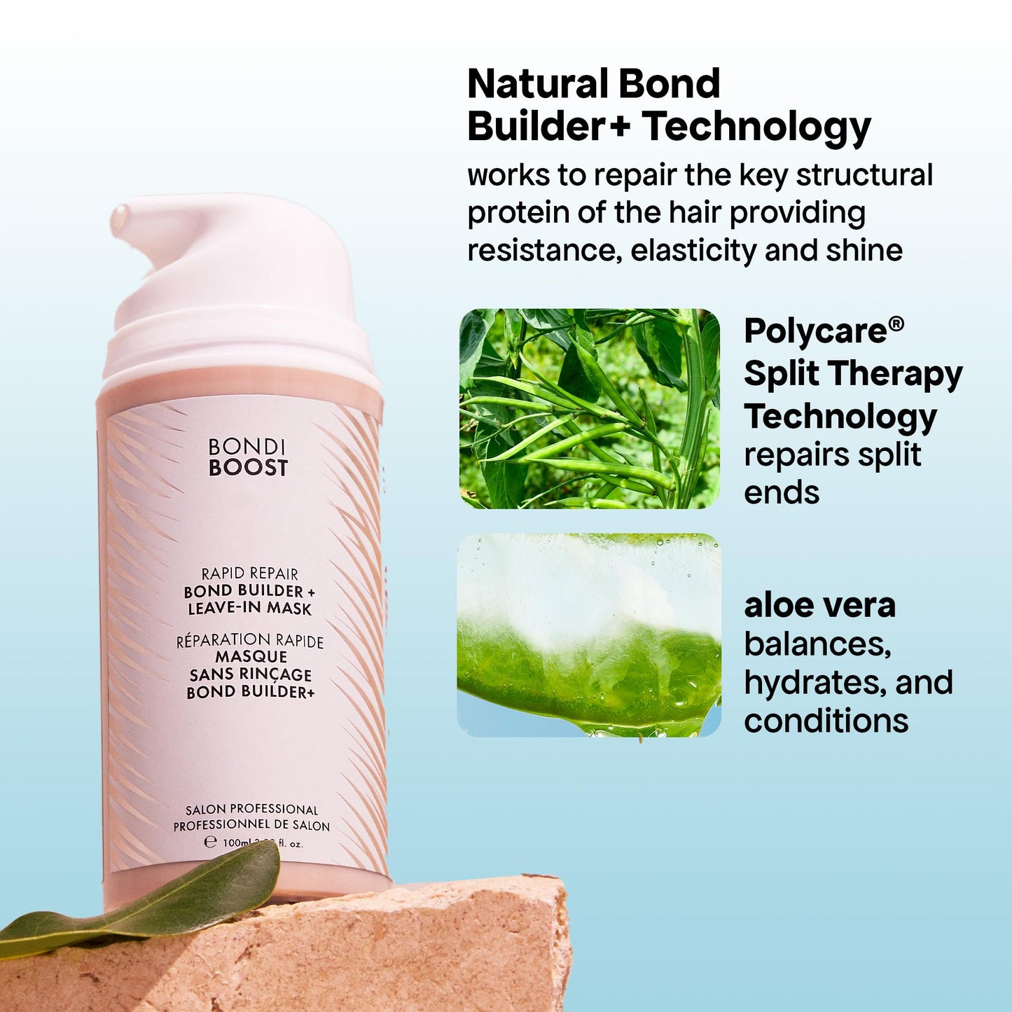BONDIBOOST Rapid Repair Bond Builder + Leave-In Hair Treatment for Dry Damaged Hair [3.38 fl oz], Strengthens & Restores + Advanced Hair Repair Solution for Healthier & Shinier Results