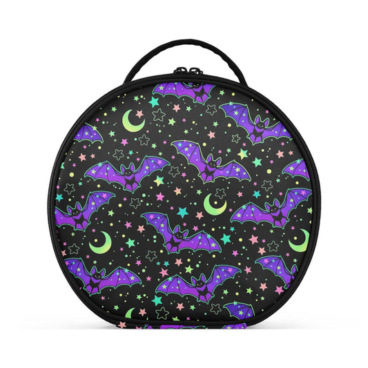 MNSRUU Goth Women Makeup Bag Girl Vintage Makeup Organizer Bag Large Travel Magic Galaxy Bat Cosmetic Bag Toiletry Bag with Adjustable Dividers Portable for Cosmetics Makeup Brushes Toiletry Jewelry