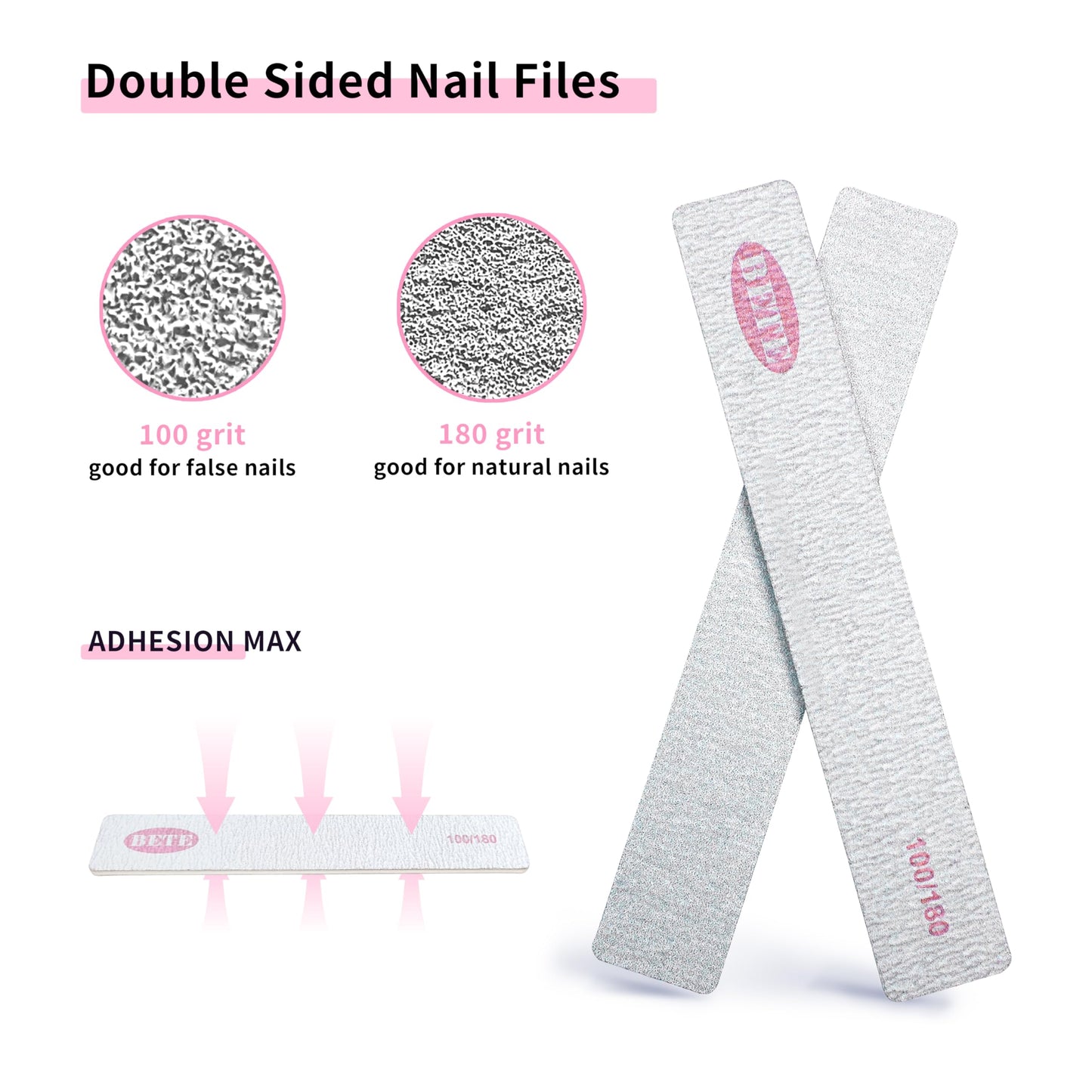 Nail File 20 PCS Professional Reusable 100/180 Grit Double Sides Washable Nail File Manicure Tools for Poly Nail Extension Gel and Acrylic Nails Tools Suit for Home Salon