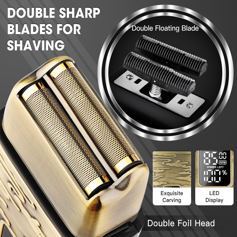 Dumite 4-in-1 Hair Clippers for Men, Professional Cordless Barber Hair Cutting Kit, T-Blade Trimmer, Electric Foil Shaver, Nose Hair Trimmer, LCD Display, Grooming Gift Set (Gold)