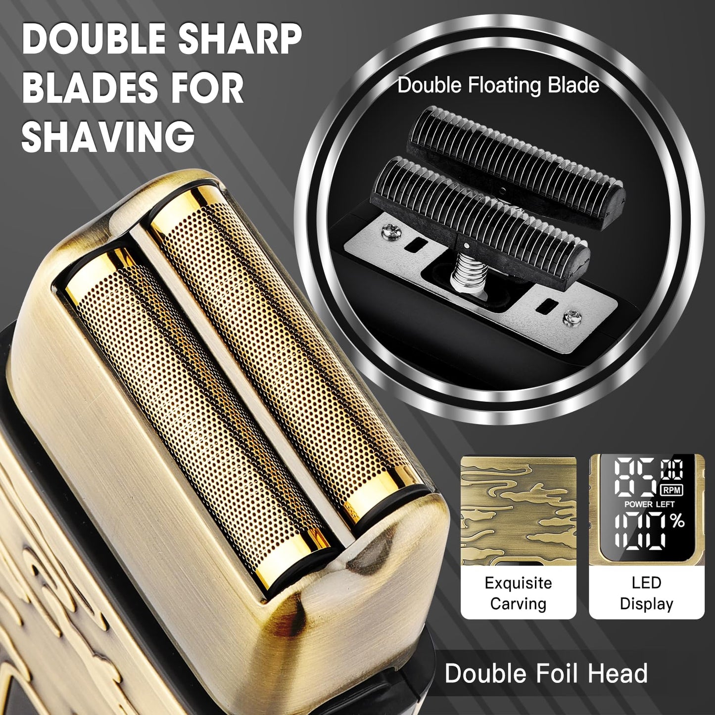 Dumite Electric Shavers for Men,3-Speeds Electric Razor,Head Shavers for Bald Men,Double Foil Beard Trimmer,Barber Supplies Waterproof Shaver, Gifts (Bronze-1)