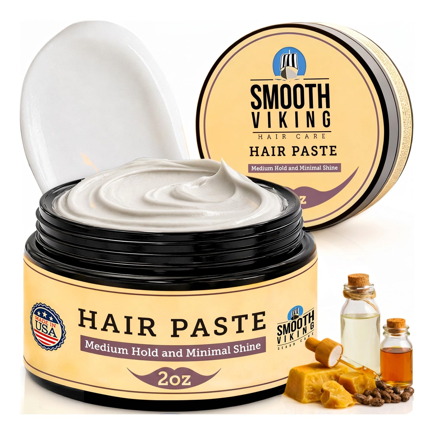 Smooth Viking Hair Paste for Men - Natural Matte Styling Paste for Textured Messy Hairstyle Hair Cream, Hair Styling Cream with Minimal Shine & Medium Hold Hair Products for Men, Made in USA, 2oz