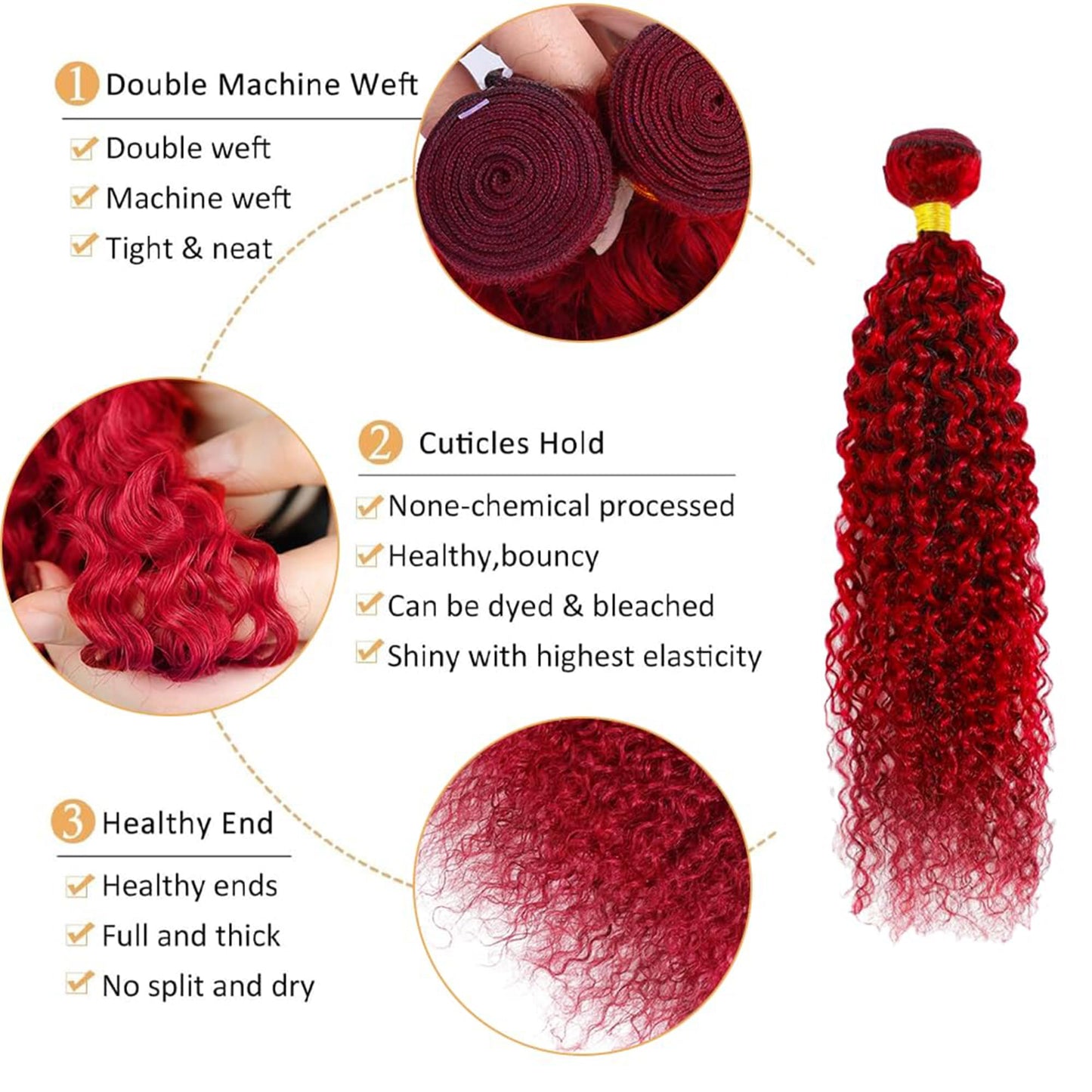 Red Curly Human Hair Bundles 28 Inch Kinky Curly Single Bundle Human Hair Light Red Color Unprocessed Native Virgin Hair 100g Total Double Weft Human Hair Extensions for Women