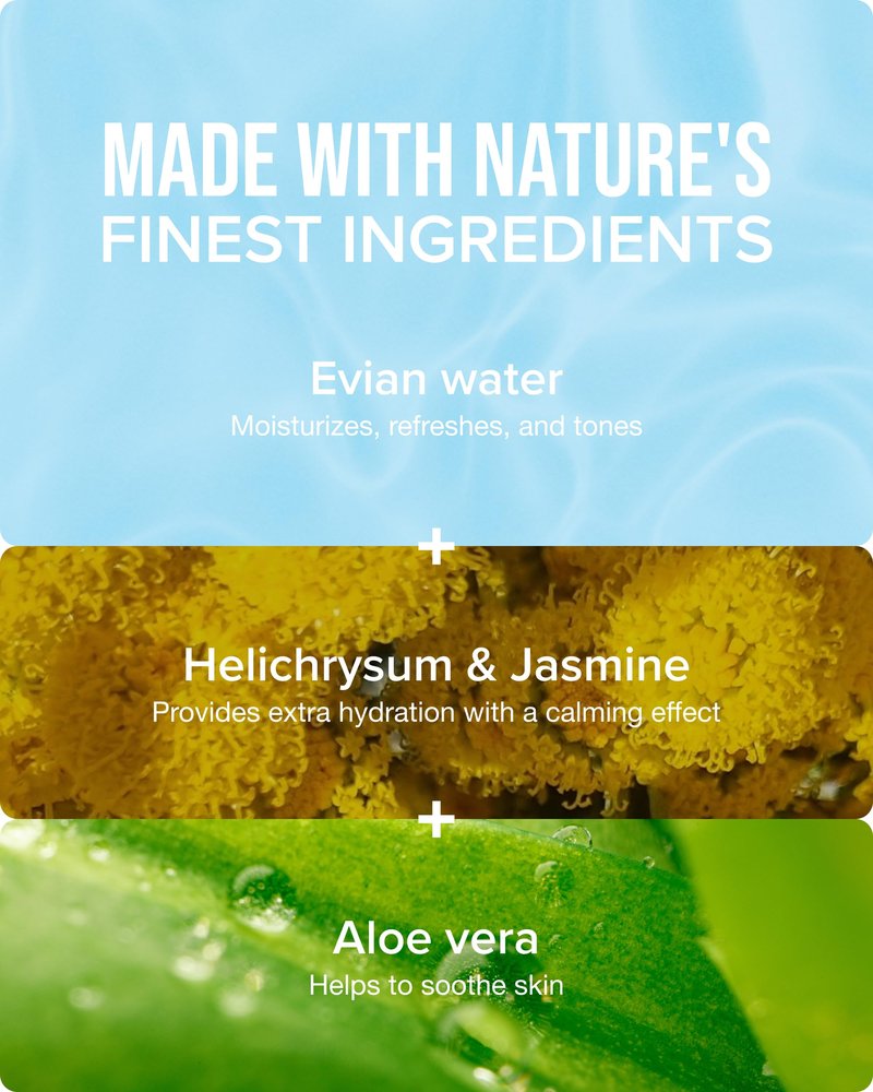 Evian Calm Facial Mist | Hydrating Mineral Water Face Spray with Aloe & Jasmine | Calming Toner Mist for Sensitive Skin | Travel Facial Spray to Hydrate, Refresh, & Calm Skin Anytime