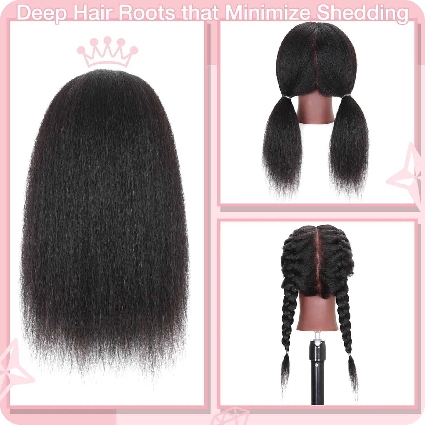 Mannequin Head - 16'' Human Hair Cosmetology Manikin Doll for Braiding & Styling | Tripod Included