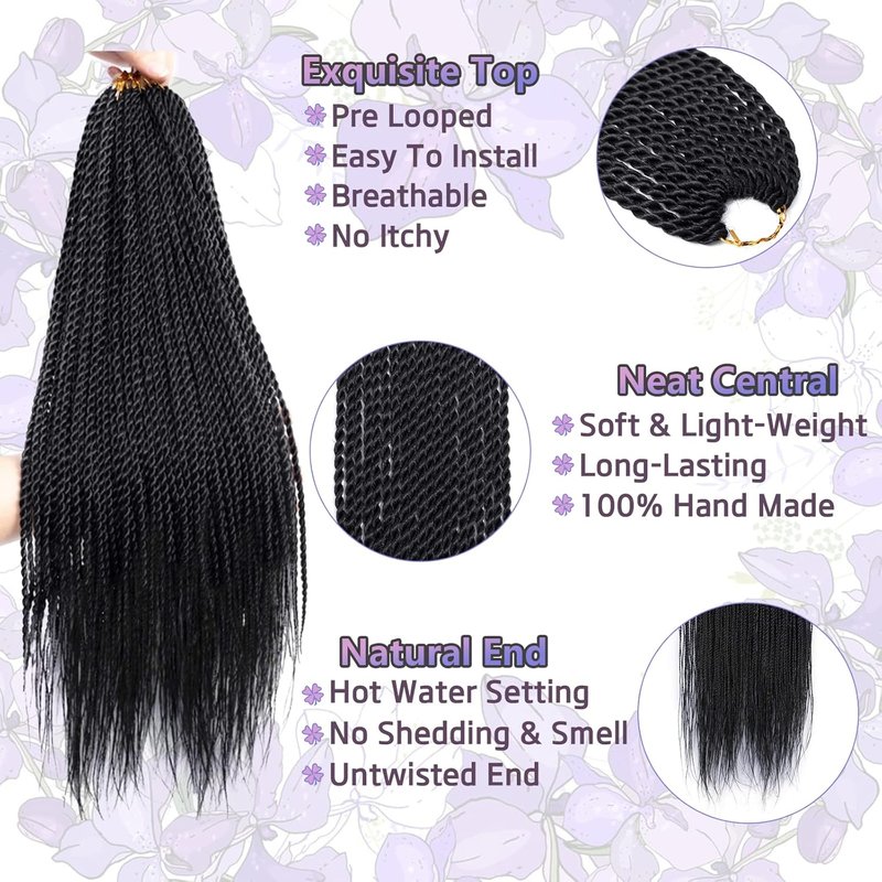 Senegalese Twist Crochet Hair - 24 Inch Pre-Looped Synthetic Braids for Black Women | 8 Packs, 35 Strands Each