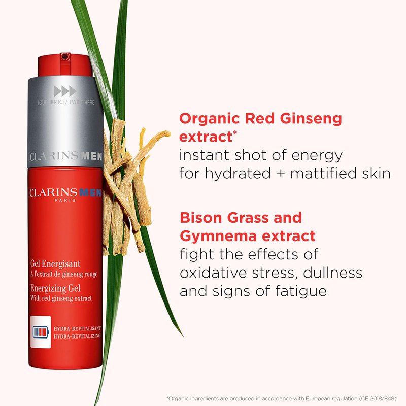 CLARINSMEN Energizing Gel | Cool, Mattifying Gel Moisturizer For Men| Energizes Skin and Locks In Moisture | Mattifies and De-Shines | Invisible, Non-Sticky Texture | All Skin Types | 1.7 Ounces