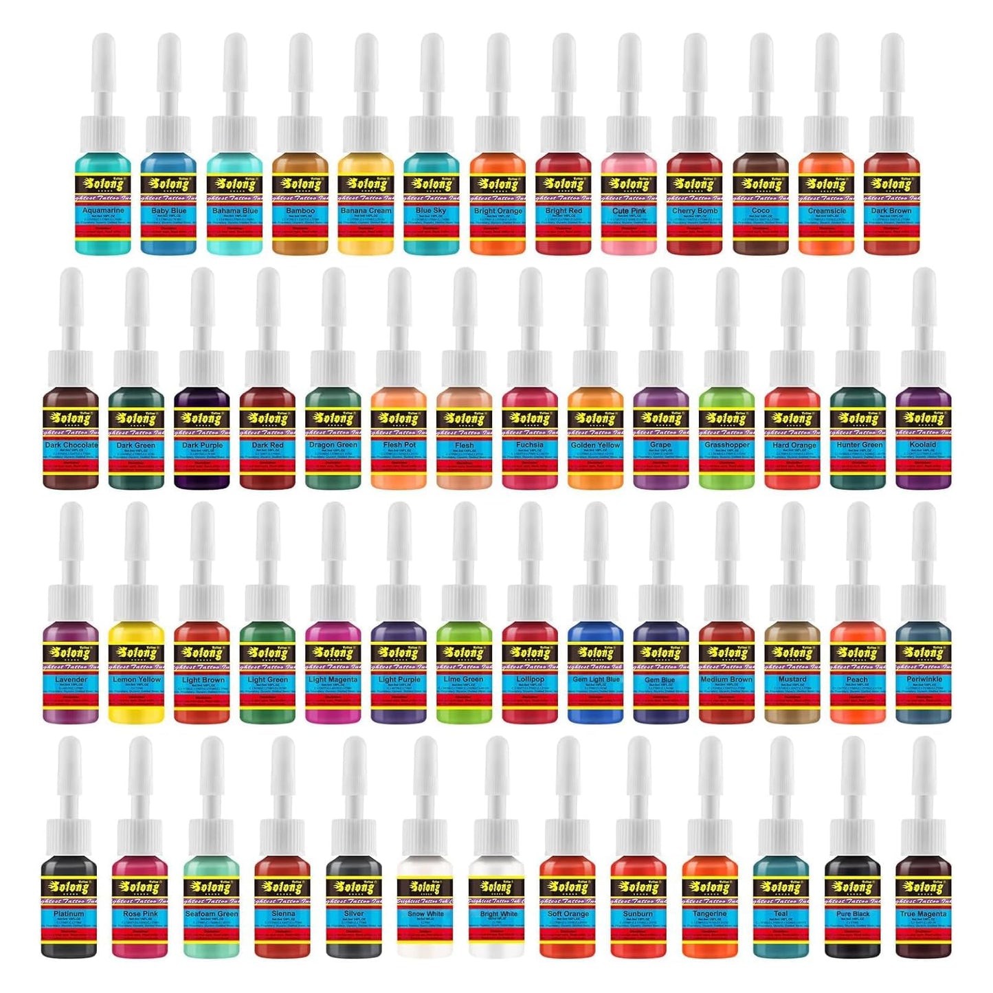Solong Tattoo Ink Set 54 Complete Colors Pigment Kit 1/6oz (5ml) Tattoo Supply for Tattoo Kit TI1001-5-54