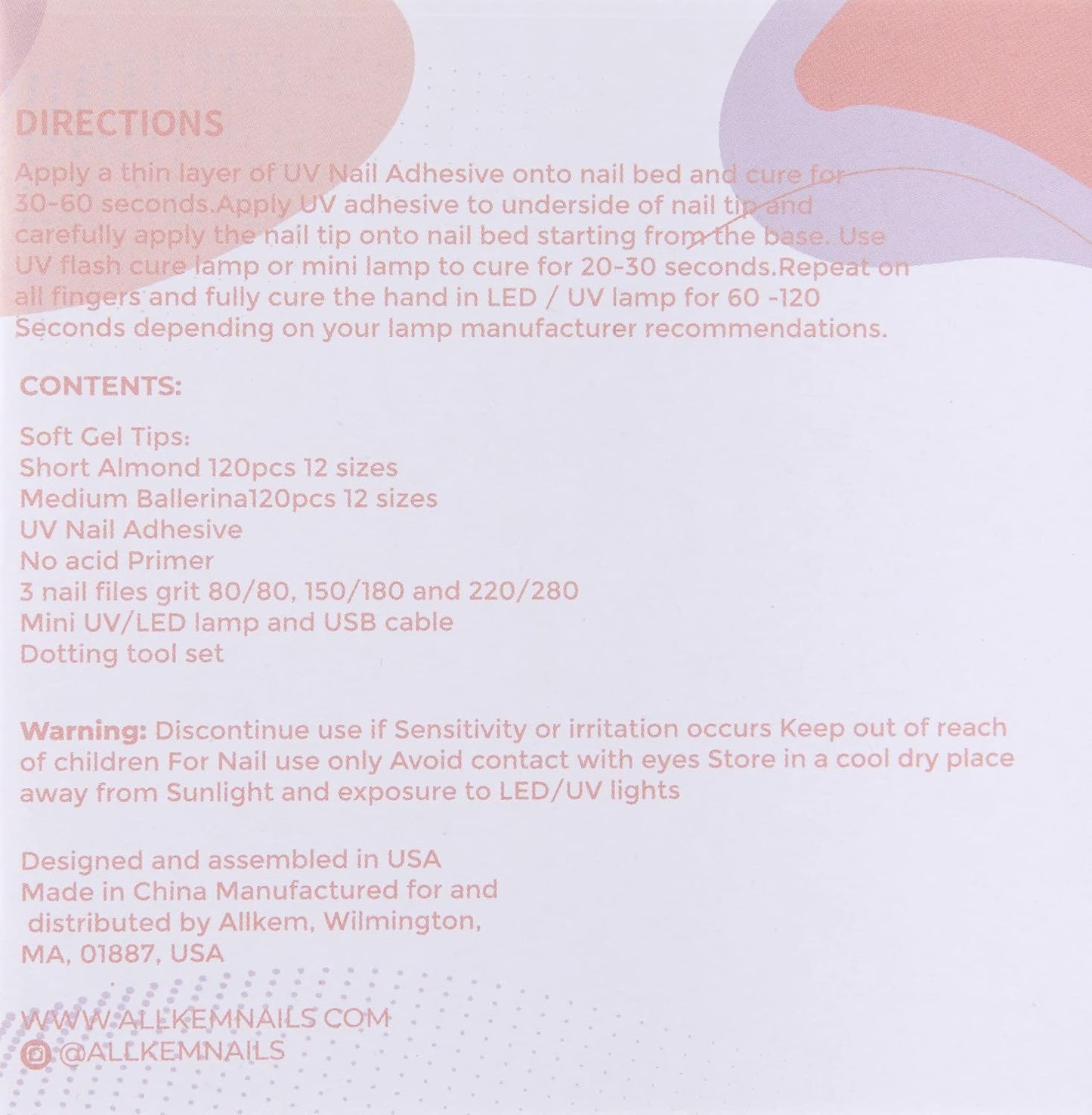 Soft Gel Nail Tips & UV Glue Gel Set - 240 Pcs Short Stiletto & Medium Square Extensions with Portable UV Light