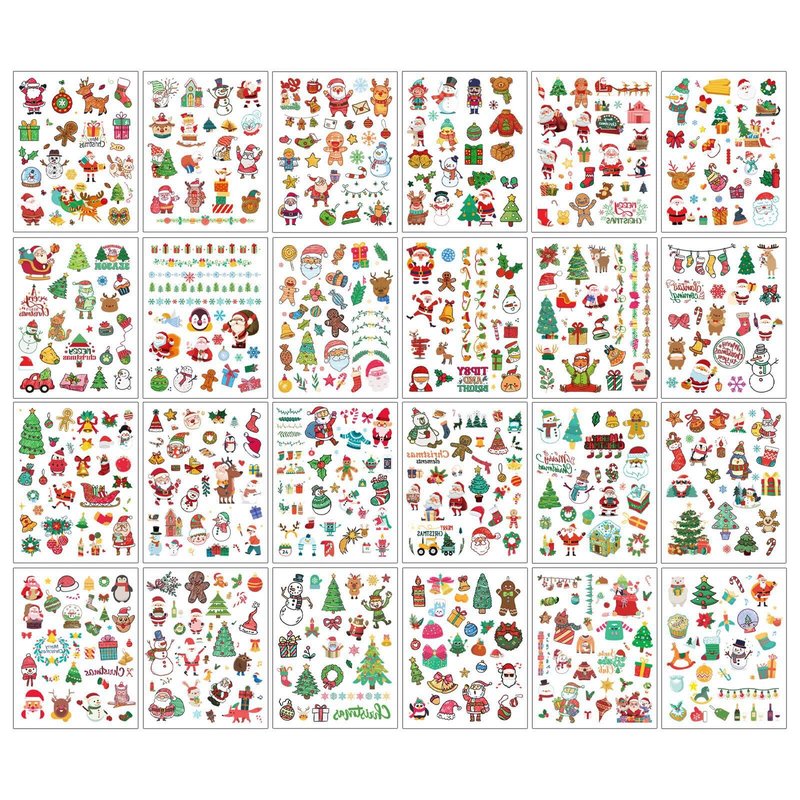 24sheets Christmas Face Temporary Tattoos Christmas Accessories Holiday Makeup Tattoo Stickers Santa Trees Snowman Deer Stocking Stuffers Party Favors for Arm Body Makeup Decals
