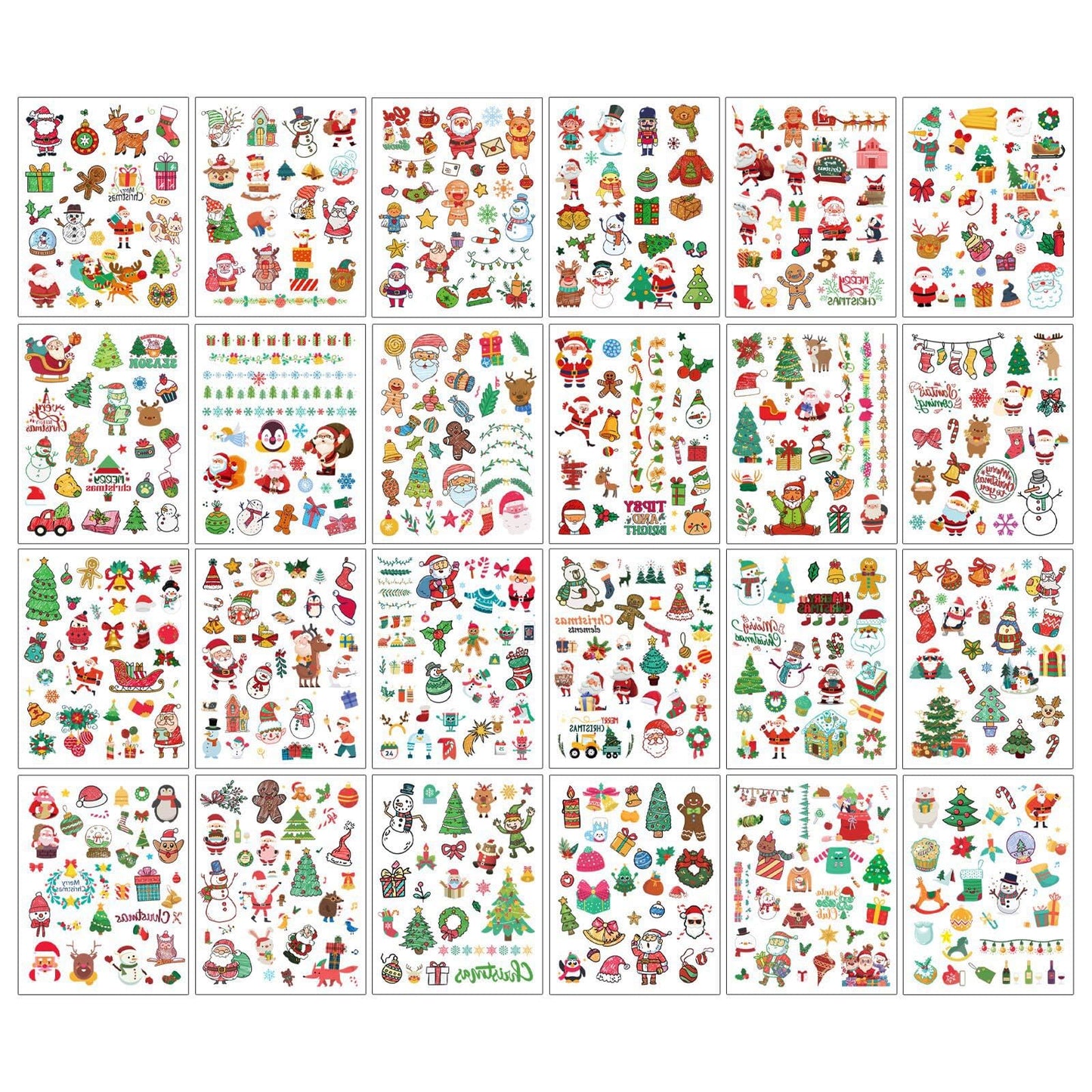 24sheets Christmas Face Temporary Tattoos Christmas Accessories Holiday Makeup Tattoo Stickers Santa Trees Snowman Deer Stocking Stuffers Party Favors for Arm Body Makeup Decals