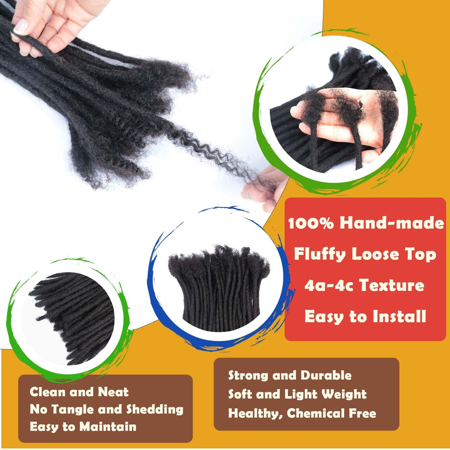 10 Inch 20 Strands Loc Extensions Human Hair for Women Men Can be Dyed Bleached Curled Twisted 100% Real Hair Full Handmade Permanent Dreadlock Extension 0.6cm Width