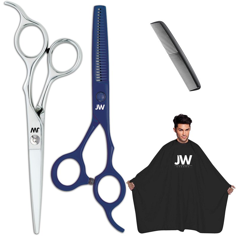 JW Professional Shears and Thinner CRX Series Combo, Cape, Comb & Case - Barber & Hair Cutting Scissors/Shears Stainless Steel