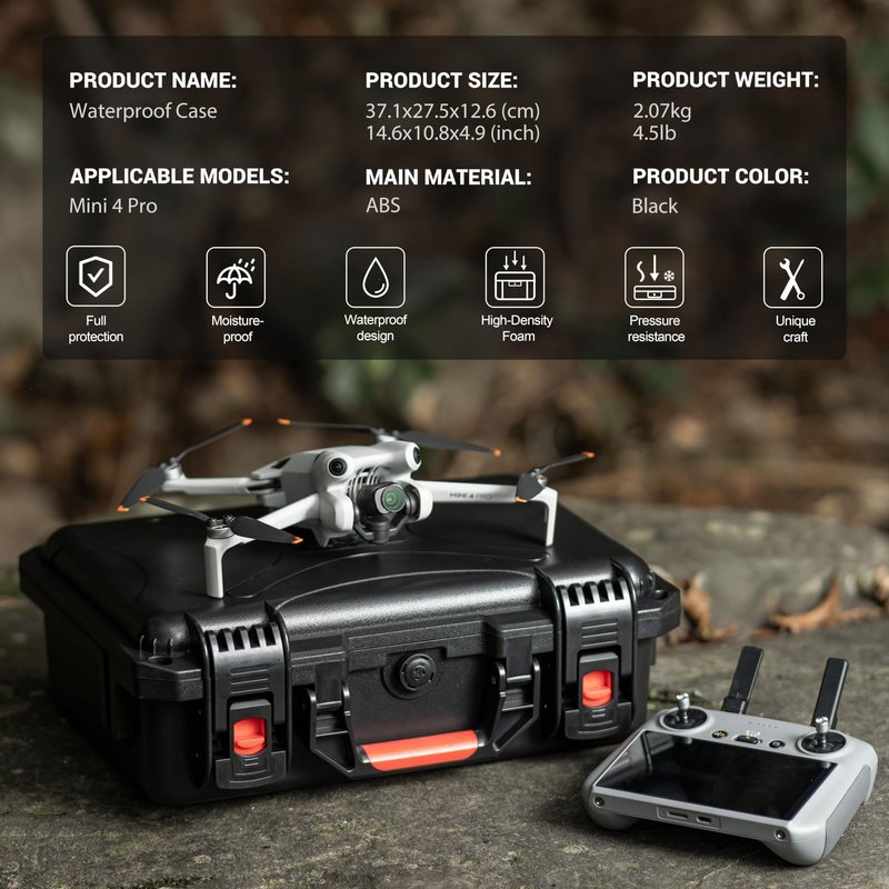 STARTRC PHOTO Mini 4 Pro/Mini3 Case, Portable Waterproof Hard Case for DJI Mini 3 Pro//Mini4 pro Accessories for RC2/RC Controller, 7 Battery