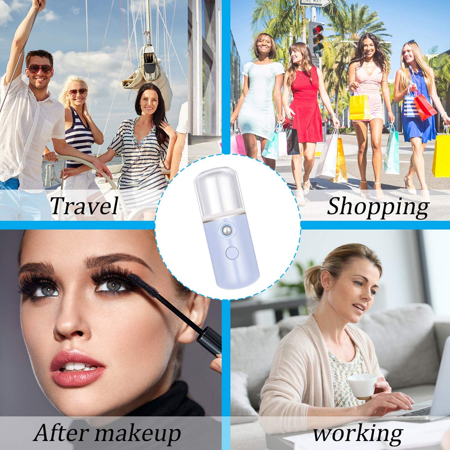 Mudder 8 Pieces Nano Facial Mister Face Sprayer Portable Handheld Humidifier Atomization USB Rechargeable 30 ml Face Steamer for Skin Care Eyelash Extensions Daily Makeup