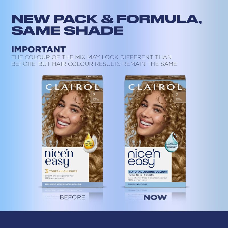 Clairol Nice'n Easy Permanent Hair Dye - 7 Dark Blonde | 100% Gray Coverage & Natural Shine | Pack of 3