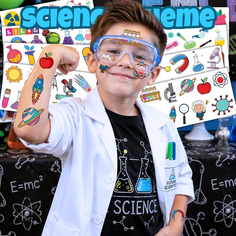 Science Temporary Tattoos - STEM Party Favors & Decorations | 96PCS Cute Chemistry Stickers for Kids & Teens