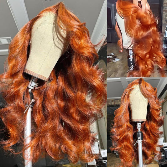 ANDRIA 13x4 HD Lace Front Wigs Body Wave Glueless Pre Plucked Lace Frontal Wigs For Black Women 250 density Loose Wave Synthetic Lace Front Wig With Baby Hair 26 Inch (Ginger Orange)