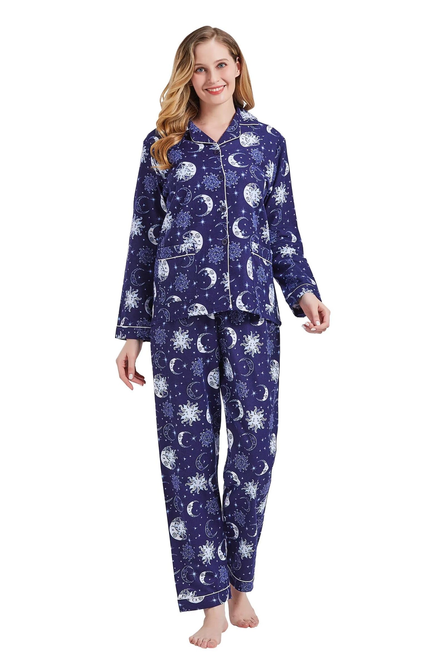 amaxer Women's Flannel Pajama Set 100% Cotton Soft Christmas Pajamas For Women Long Sleeve Pjs Button Down Warm Sleepwear