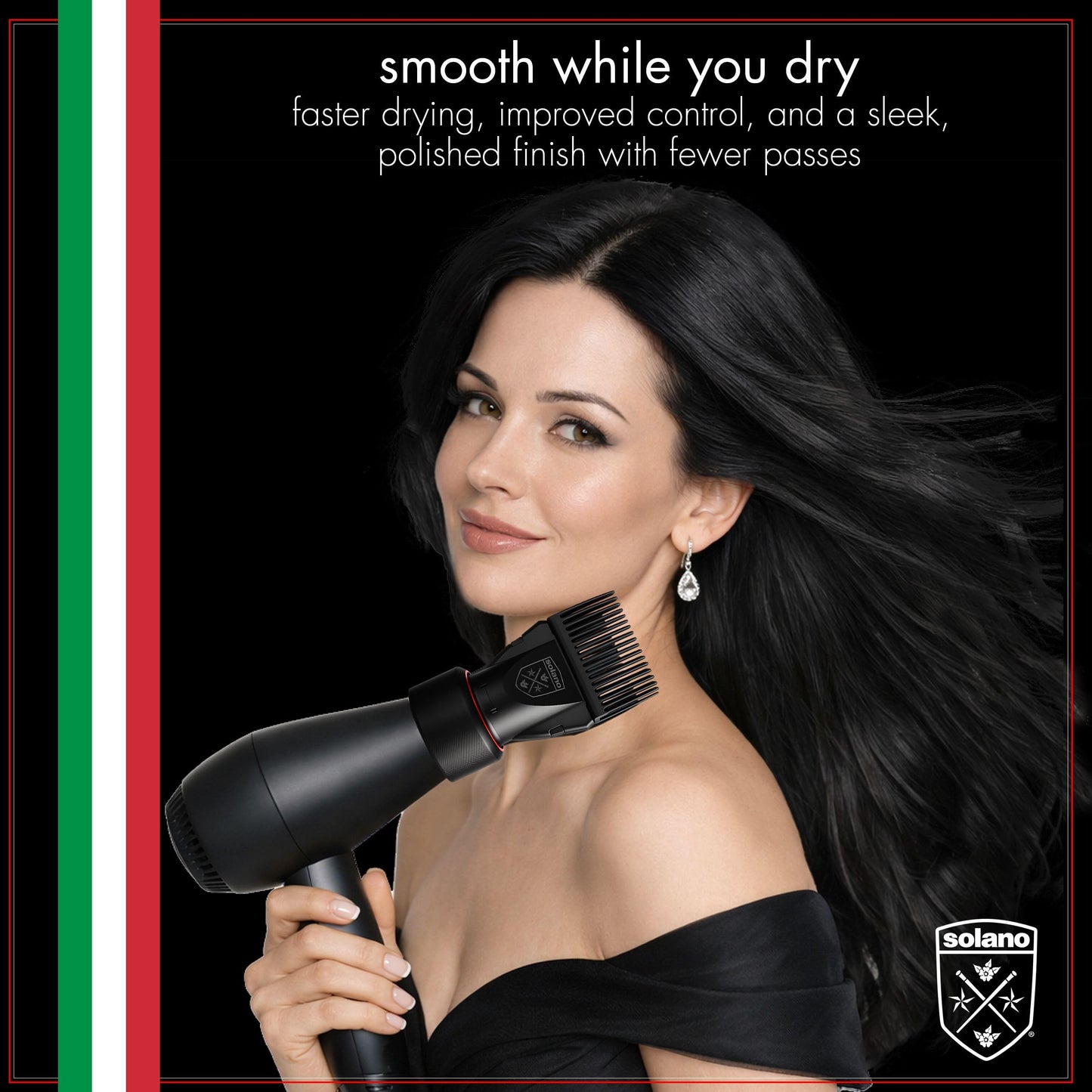 Solano 2 in 1 Dryer Attachment Universal Professional Comb & Concentrator - Italian Made - Straighten Hair - Comb Gentle on Scalp