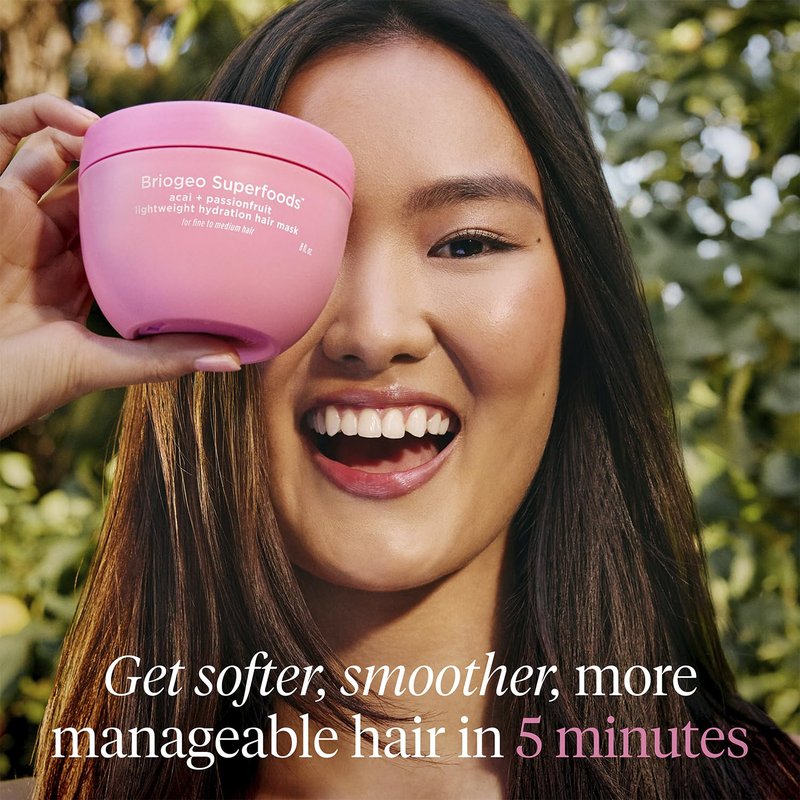 Briogeo Superfoods Acai + Passionfruit Lightweight Hydration Hair Mask | Protein-Free Deep Conditioning Treatment for Dry Hair | Vegan & Cruelty-Free | 8 fl oz