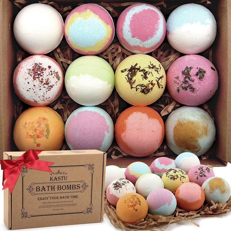 Bath Bombs Gift Set - 12 PCS Vanilla Menthol & Rose Extract | Moisturizing Fizzy Spa Relaxation