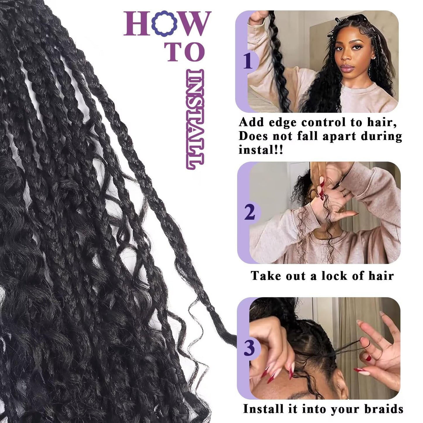Afihond Human Braiding Hair For Boho Braids Deep Water Wave Bulk Human Hair for Braiding 12A Wet and Wavy Curly 100% Human Hair Extensions 3 Bundles 110g Natural Color 16inch