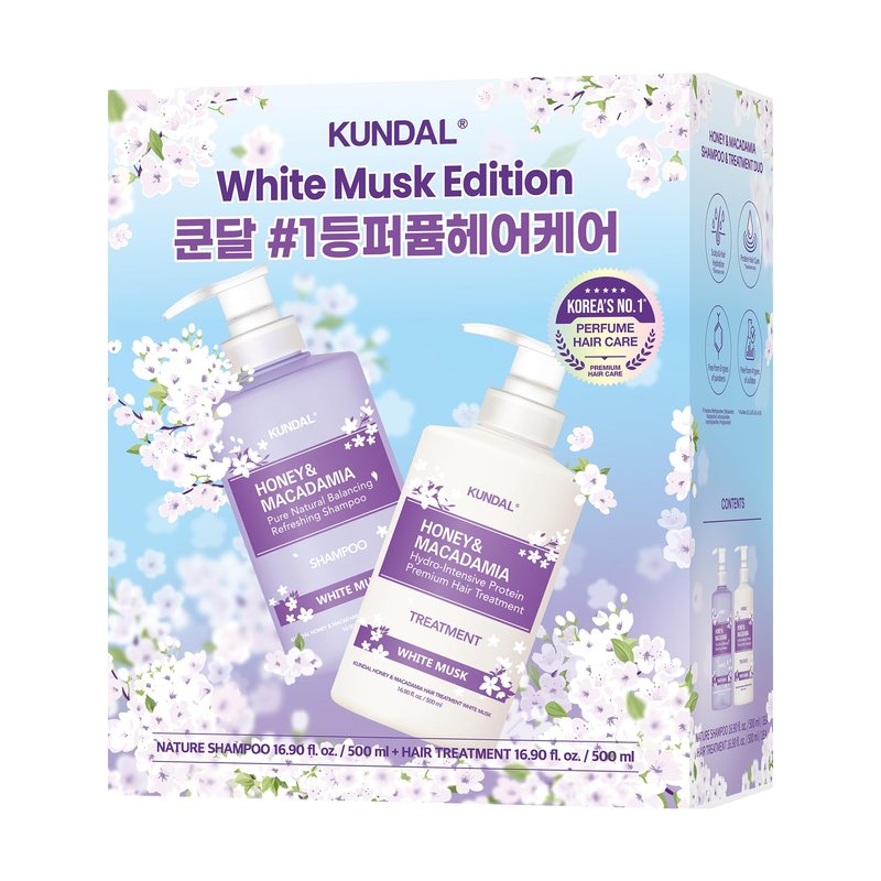 KUNDAL Korean Shampoo and Conditioner Set – Salon-quality, Long Lasting Scent, Moisturizing, Sulfate-Free Formula with Argan & Macadamia Oil, 16.9 fl oz (2 Pack) (K. White Musk (Edition))