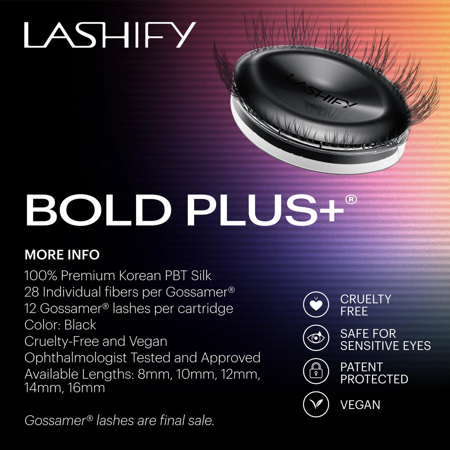 Lashify Bold Plus+ 8mm Gossamer Eyelash Extensions Refill in Black, Easy DIY False Lashes for the Most Delicate, Natural and Long Lasting Look