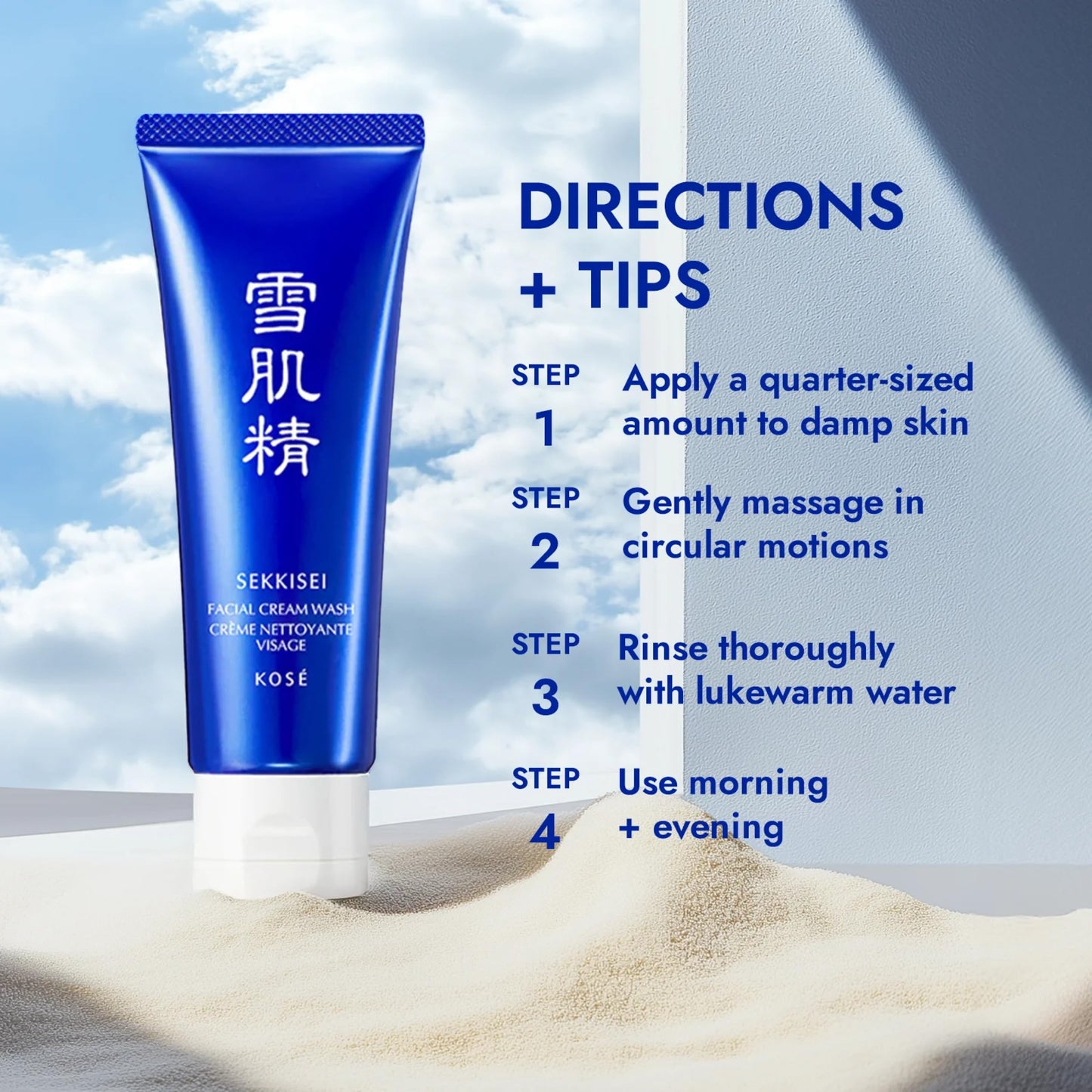 SEKKISEI Facial Cream Wash, Hydrating & Creamy Face Cleanser, Moisturizing, Gentle Foaming Formula Removes Impurities, Dead Skin Cells & Excess Oil for All Skin Types, 4.5 oz