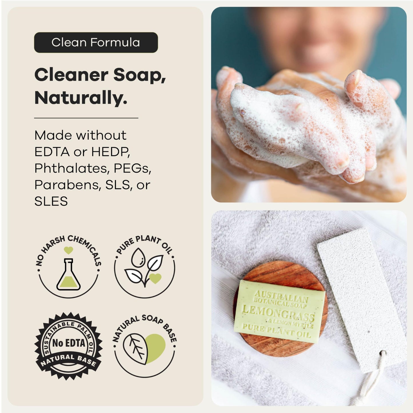 Australian Botanical Soap, 6.6 OZ, Lemongrass and Lemon Myrtle, Triple Milled Bars made with a Natural Soap Base and Enriched with Organic Shea Butter, Pack of 8