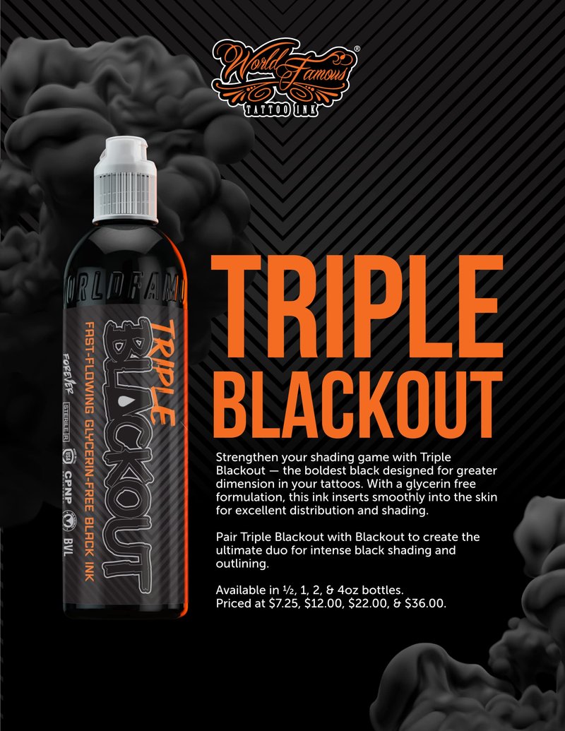 World Famous Tattoo Ink - Triple Blackout Tattoo Ink - Dark & Bold Black Shade - Professional Tattoo Ink & Tattoo Supplies - Skin-Safe Permanent Tattooing in Bold Shades - Vegan & Non-Toxic (4 oz)