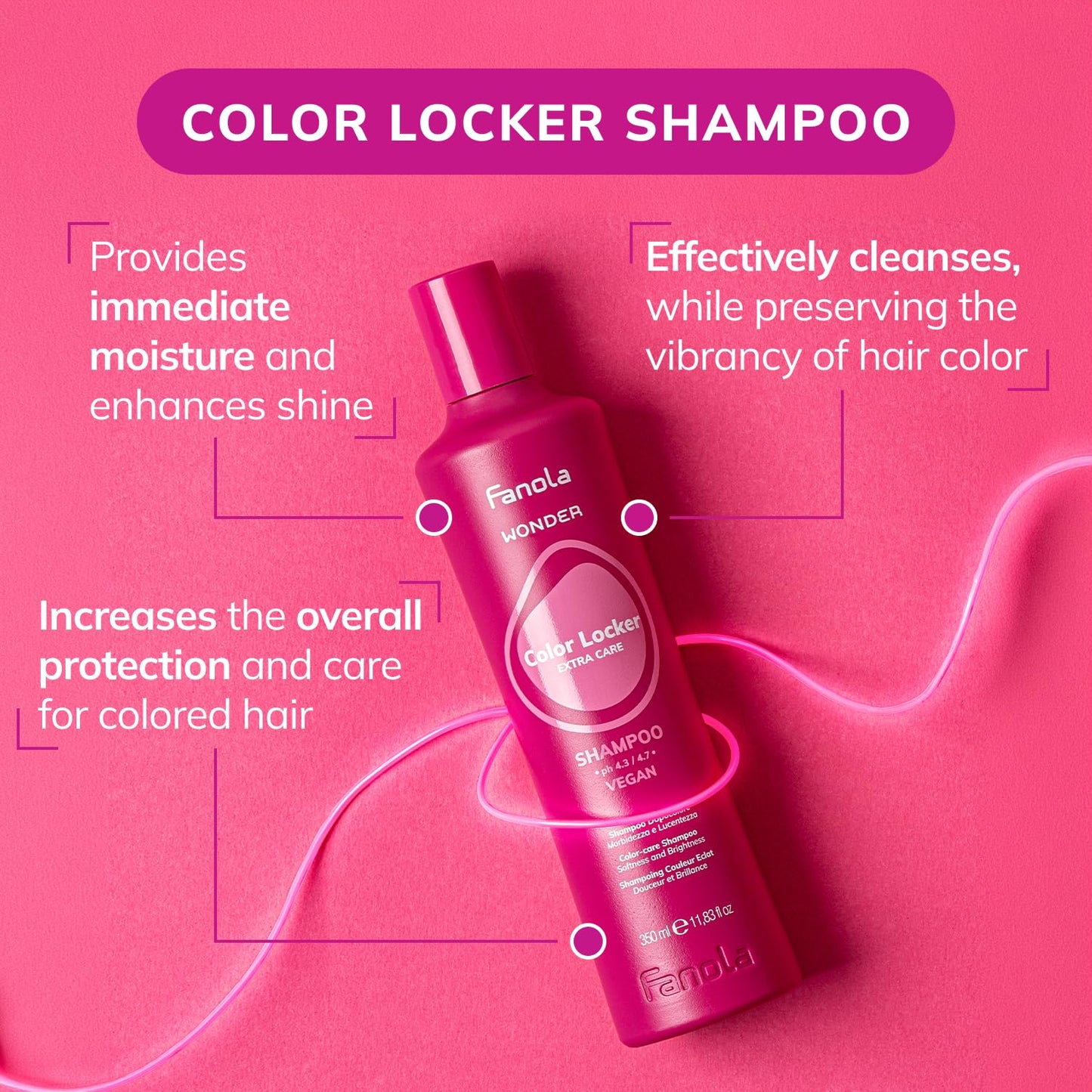 Fanola Moisturizing Shampoo for Color Treated Hair - Wonder Color Locker - Nourishing Hair Shampoo for Women & Men - Protect Brilliance & Add Soft Shine (33.8 Fl oz)