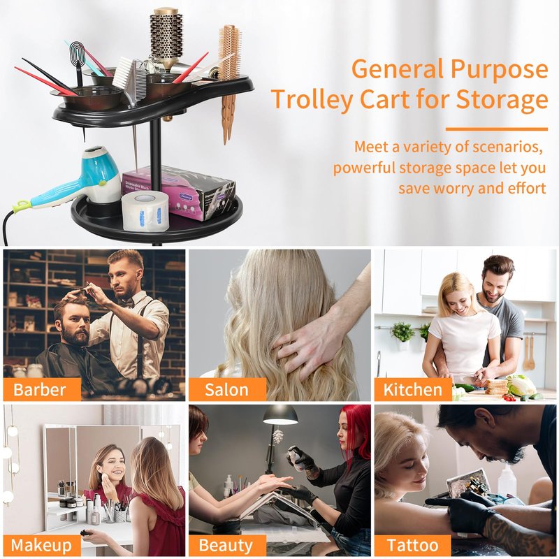 Salon Tray on Wheels, Professional Hair Dyeing Stations with 3 Bowls, Barber Hairstylist and Coloring Rolling Carts, Hairdressers Tools Double Tray for Salon Home Use