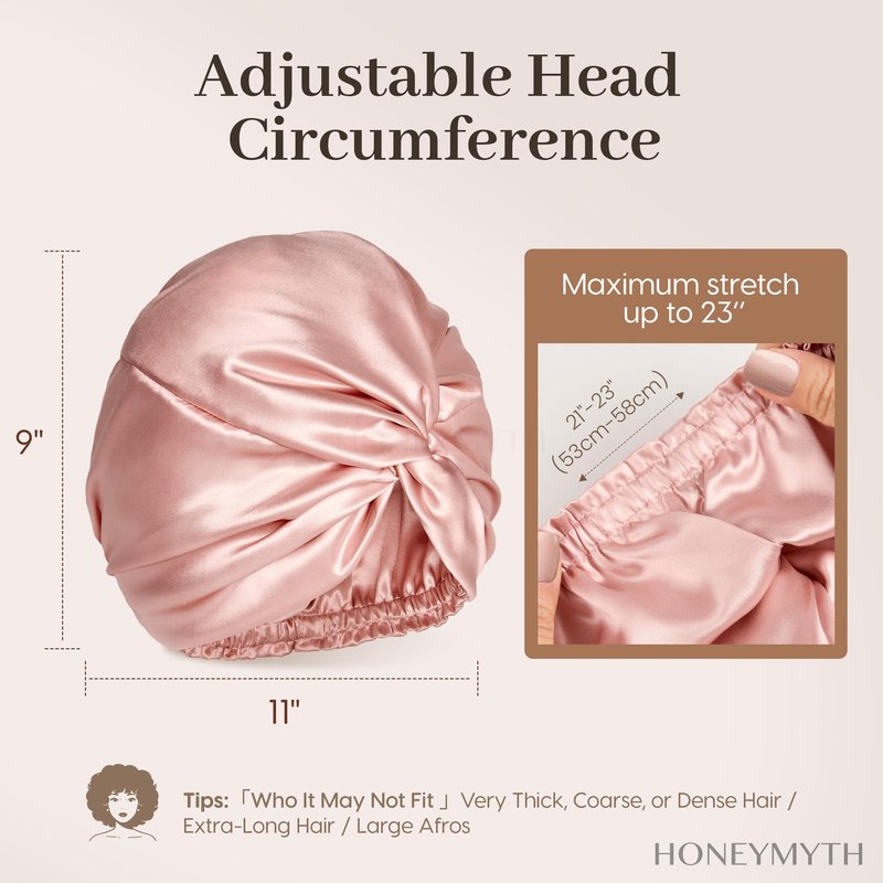 HONEYMYTH 100% Mulberry Silk Bonnet, 22 Momme Adjustable Double-Layer Hair Bonnet for Sleeping Women, Soft Sleep Cap for Curly Hair & Anti-Frizz Protection Pink