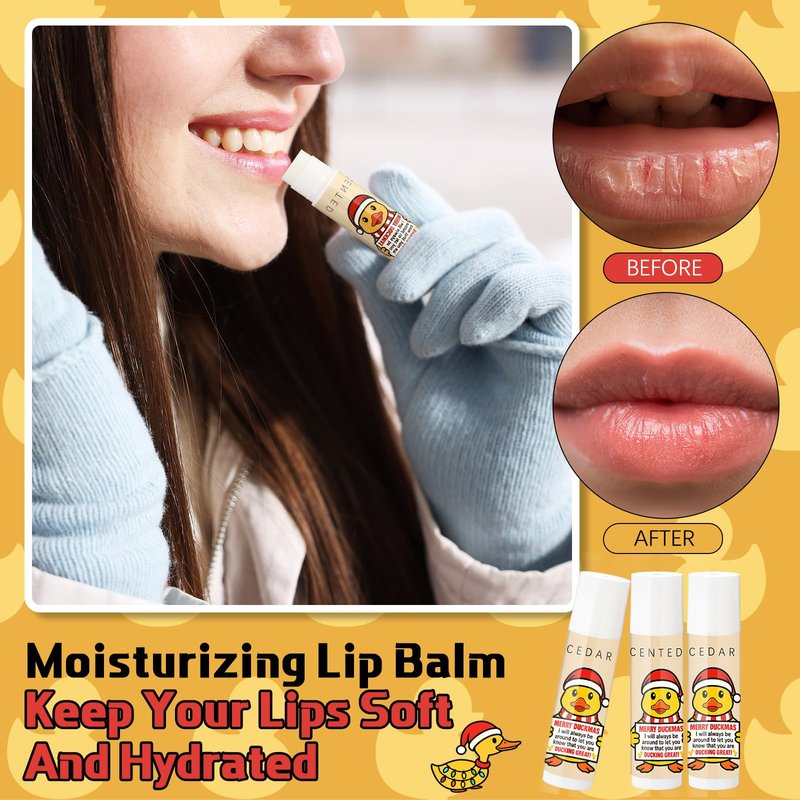 Fumete 24 Pcs Christmas Lip Balms Bulk Funny Duck Gift for Coworker Little Yellow Duck Xmas Lip Balms with Positive Gift Card for Employee Staff Christmas Holidays Party Favors