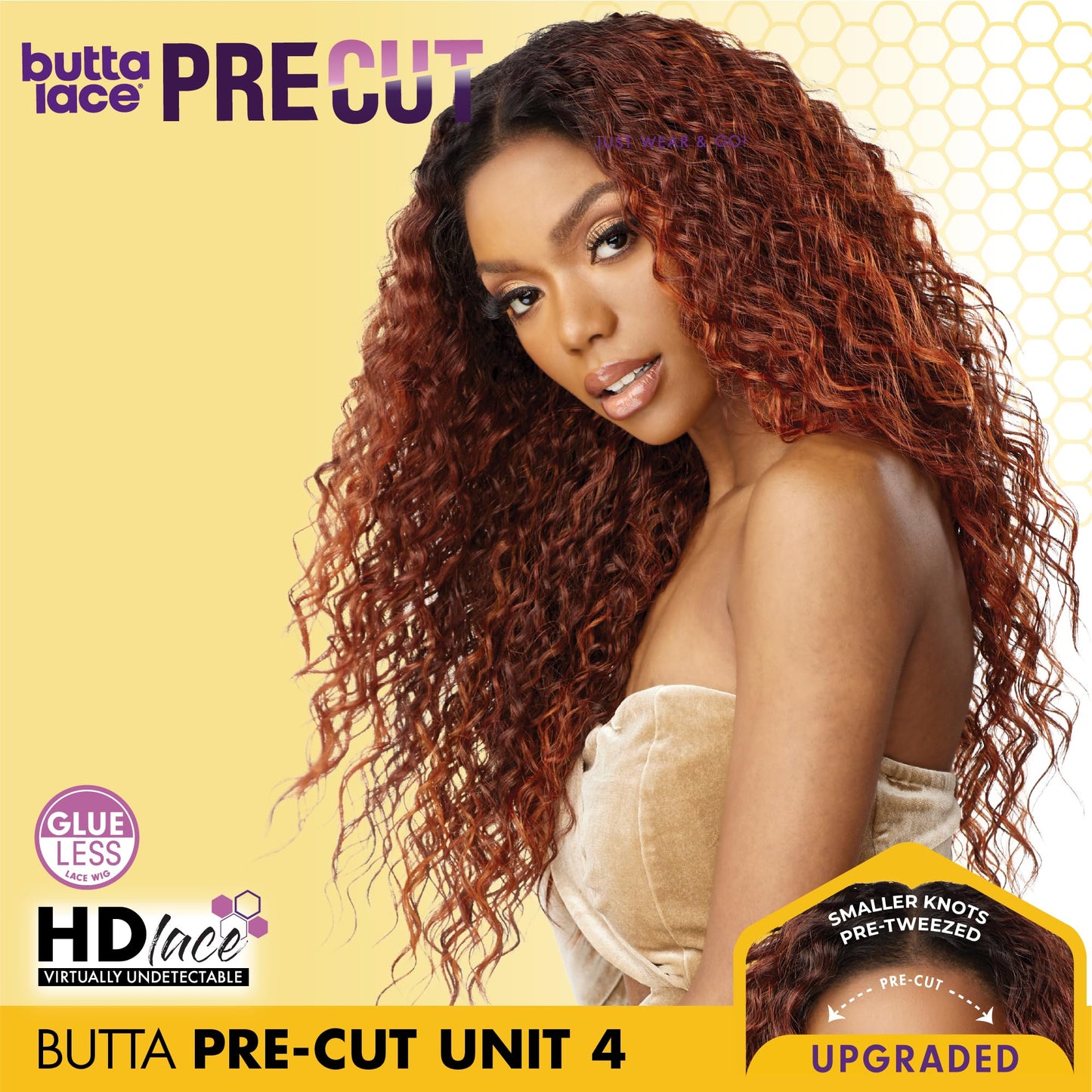 Sensationnel Butta Lace Precut Wigs - Unit 4 Glueless Extra Wide 5 Inch Deep Parting Synthetic Pre Tweezed Smaller Knot Hairline (BALAYAGECOPPER)