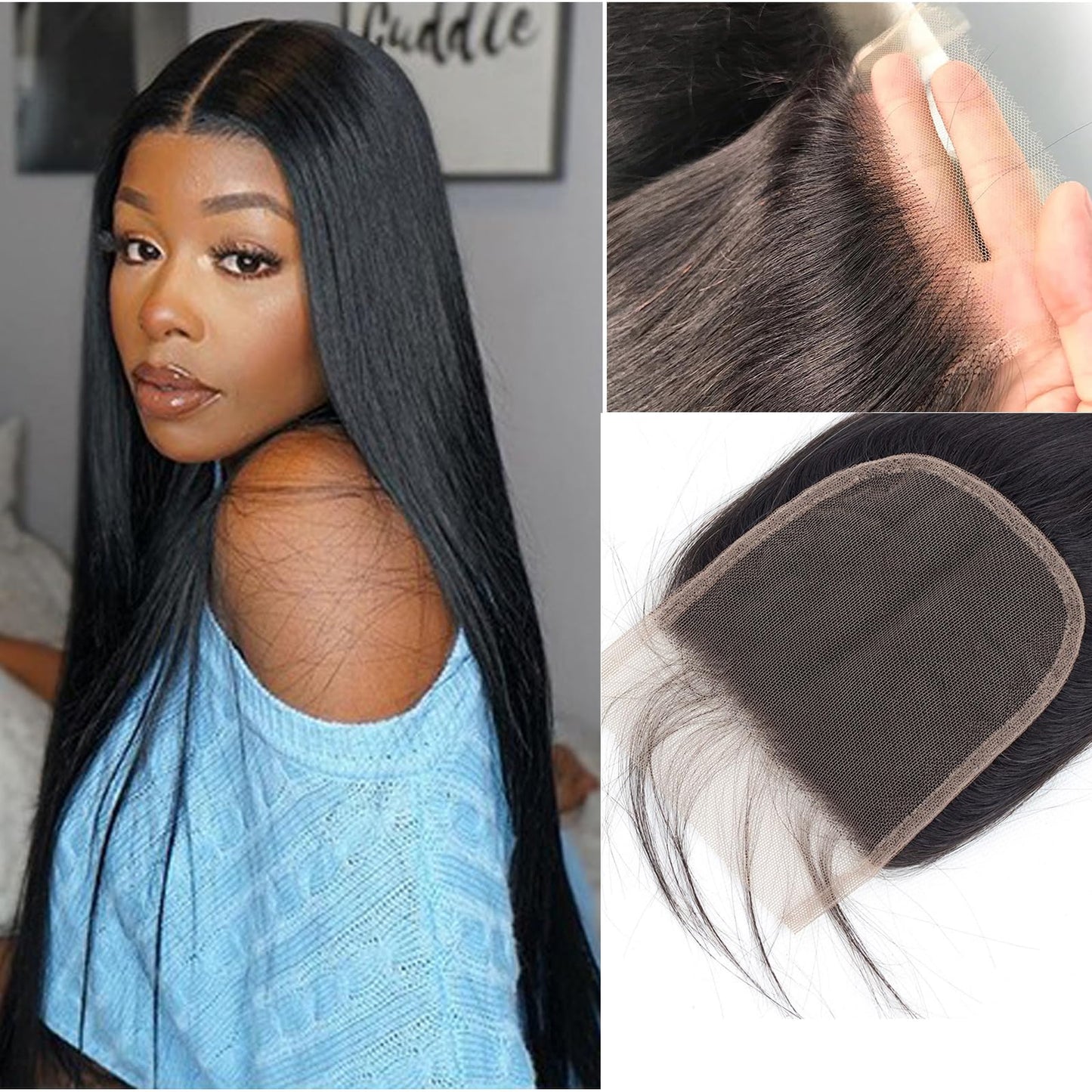 Real HD Lace Frontal Closure Straight Brazilian Virgin Human Hair,13X4 Ear To Ear HD Transparent Invisible Swiss Lace Frontal Pre Plucked with Baby Hair HD Transparent Lace Closure Human Hair