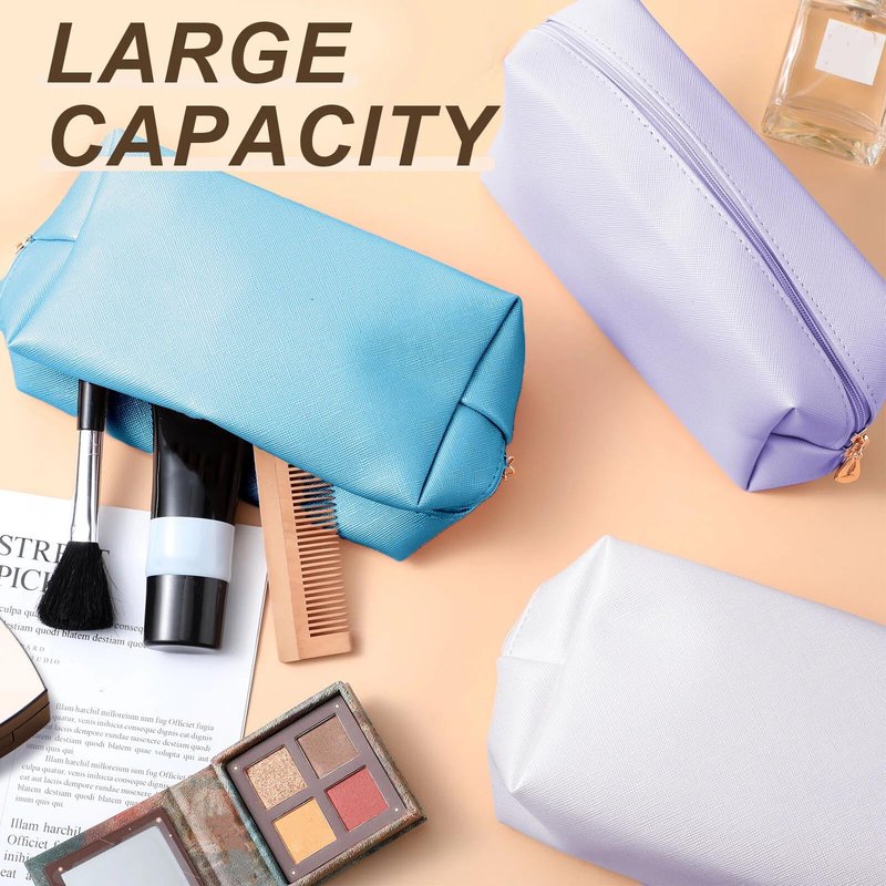 Chunful 18 Pcs Cosmetic Bags Bulk Makeup Bag Set for Women Preppy PU Leather Zipper Small Purse Water Resistant Portable Travel Toiletry Pouch, 18 Colors