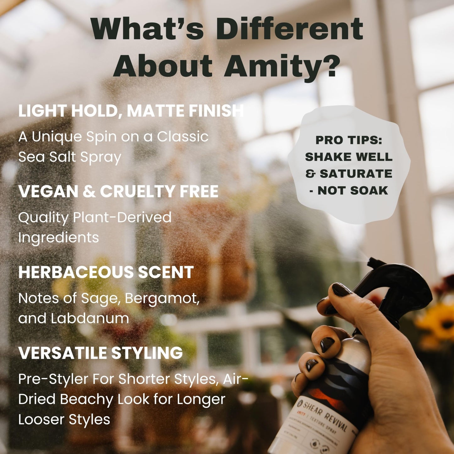 Shear Revival Amity Texture Spray for Men & Women - Vegan, Light Hold, Matte Finish for All Hair Types, Sage, Bergamot, and Labdanum Scent with Sea Salt & Kaolin Clay