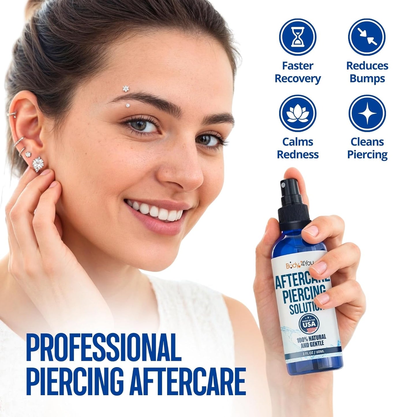 BodyJ4You Piercing Aftercare Spray - Sterile Saline Solution for Wound Care | Keloid Bump & Cartilage Treatment - 2 Fl Oz (Pack of 3)