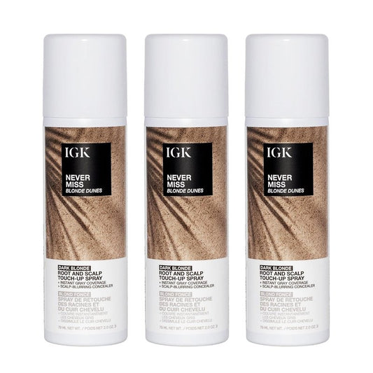 IGK NEVER MISS Root & Scalp Touch-Up Spray - Dark Blonde Temporary Gray Coverage & Thinning Concealer | 3 Pack for All Hair Types