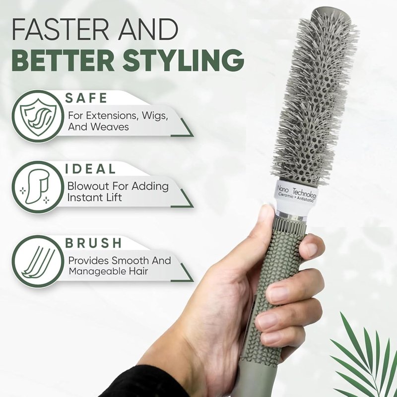 Round Hair Brush - 25mm Barrel with Flexible Nylon Bristles | Nano Ionic Heat Resistant for Professional Curling & Styling