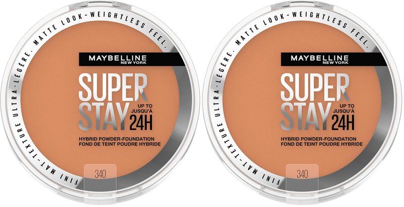 Maybelline Super Stay Up to 24HR Hybrid Powder-Foundation, Medium-to-Full Coverage Makeup, Matte Finish, 340, 1 Count (Pack of 2)