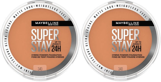Maybelline Super Stay Up to 24HR Hybrid Powder-Foundation, Medium-to-Full Coverage Makeup, Matte Finish, 340, 1 Count (Pack of 2)