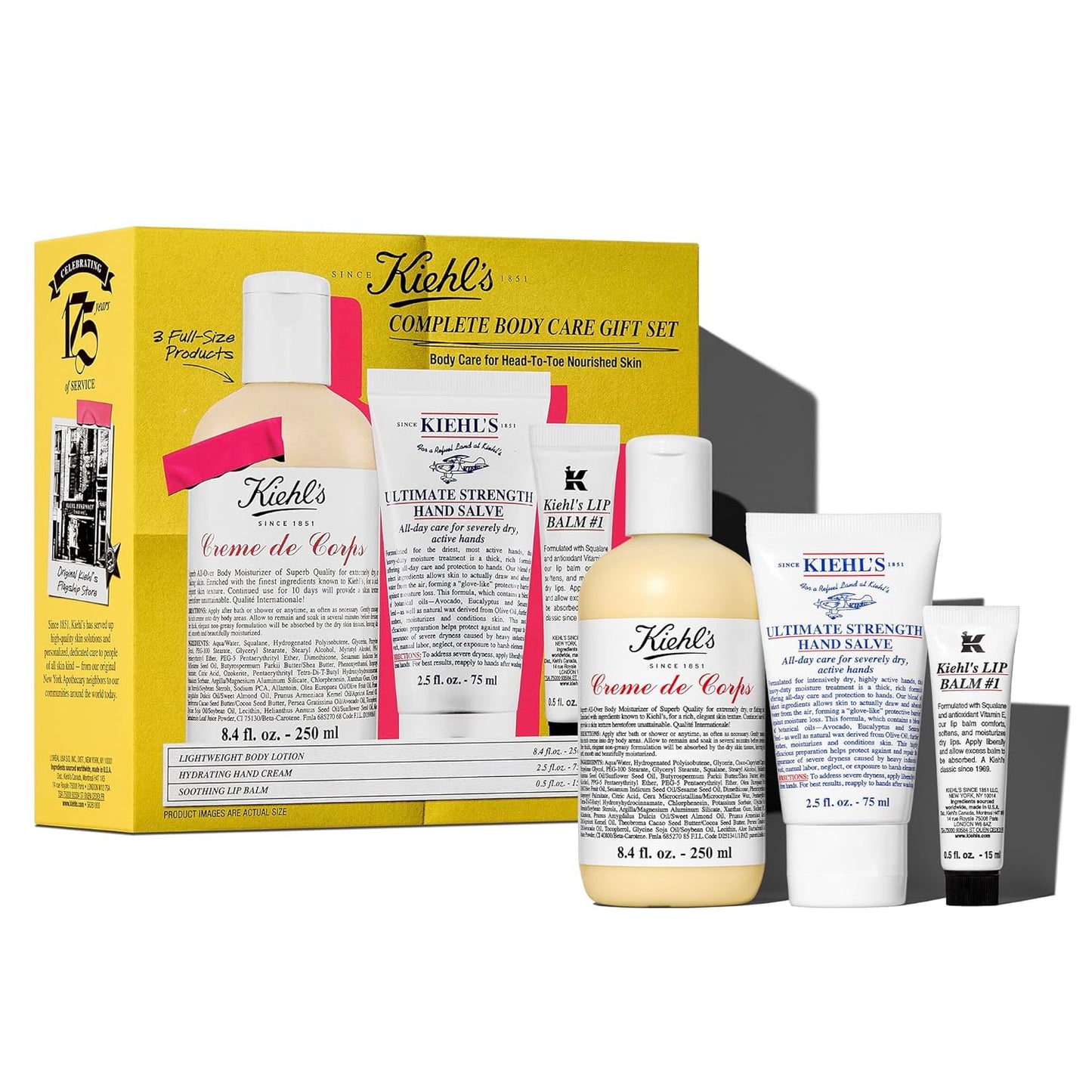 Kiehl's Body Care Routine Gift Set - Moisturizing Hand Lotion, Body Cream & Lip Balm | For Dry Skin, Unisex