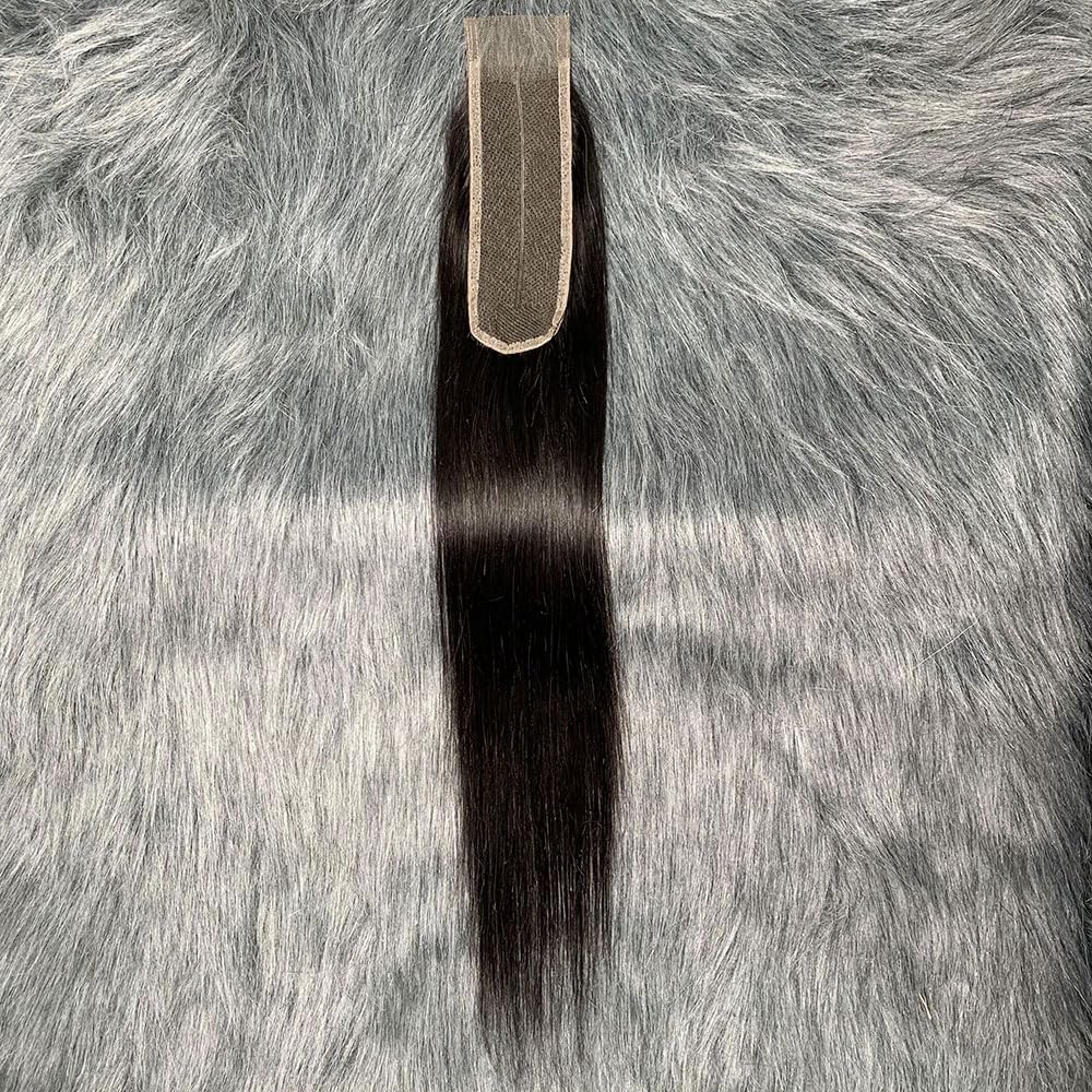 Straight Lace 2x6 Kim K Closure Hand-Tied 100% Brazilian Virgin High Ratio Human Hair Transparent Lace Closure Deep Central/Middle Part Closure Extensions For Women Natural Black Color (16 inch)